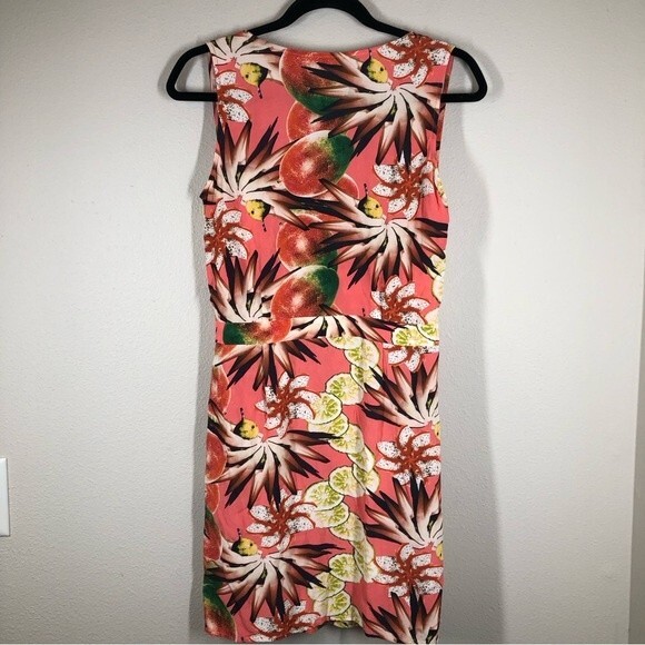 & Other Stories Tropical Fruit Lemon Floral Wrap Dress Coral Pink Sleeveless 10 - Picture 7 of 10
